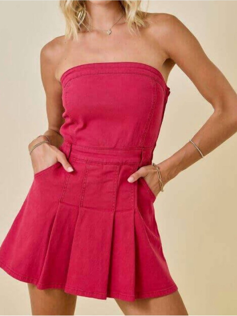 Day + Moon Strapless Red Mini Dress